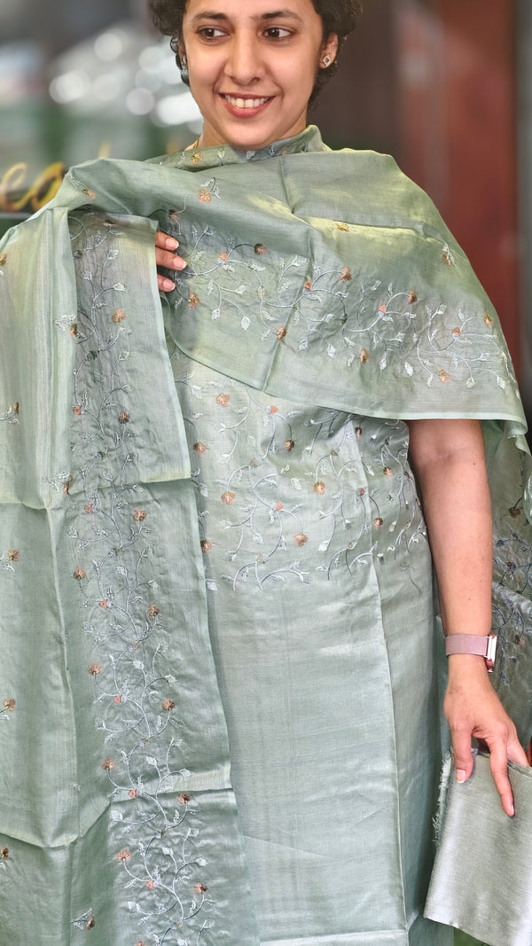 Basil green tussar silk suit
