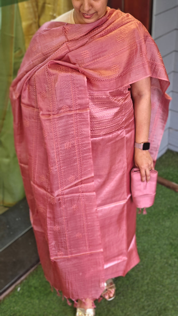 Rouge pink tussar silk suit