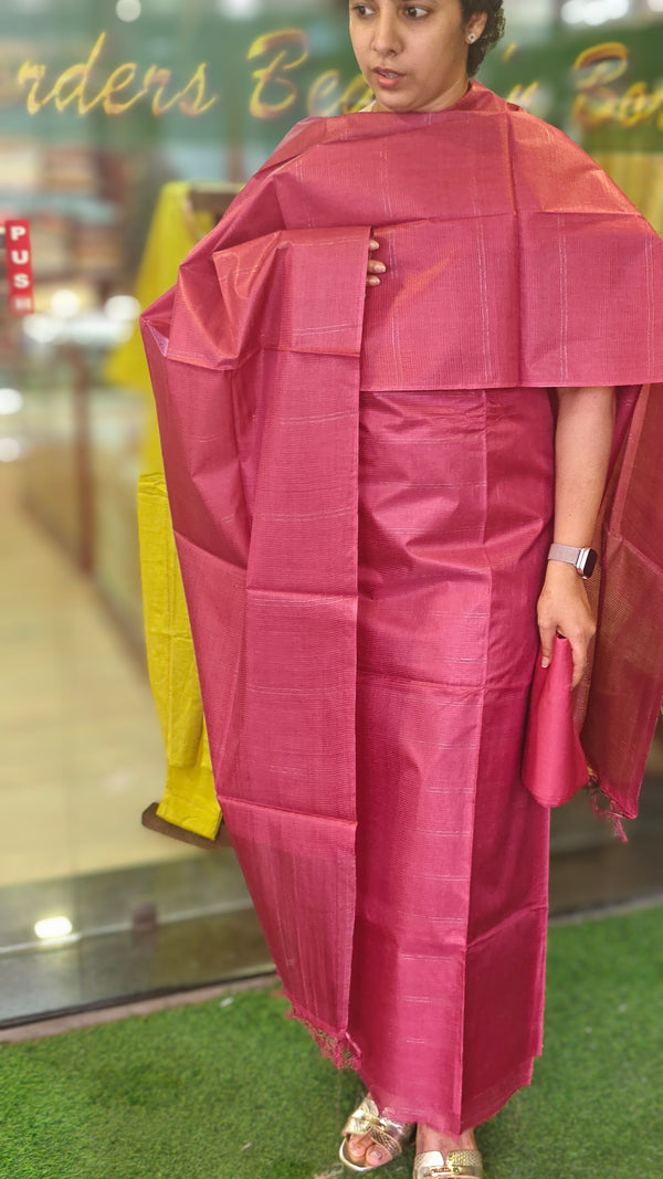 Dark pink Bamboo tussar silk suit