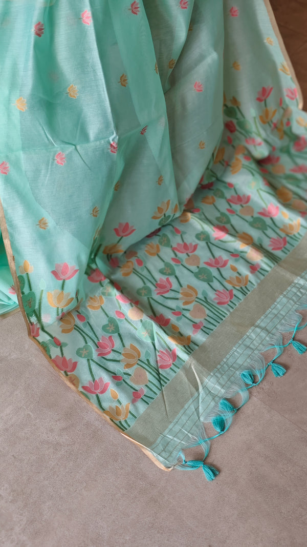 Teal Jamdani saree - JD542