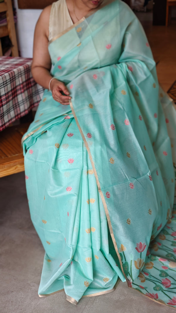 Teal Jamdani saree - JD542