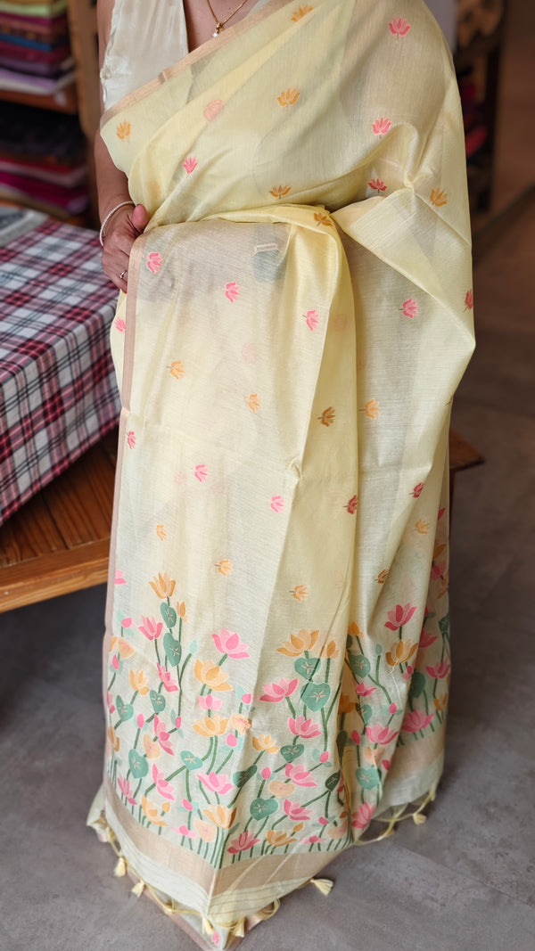 Canary yellow jamdani saree - JD542