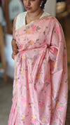 Flamingo Pink Linen Chanderi Jamdani Saree - JD542