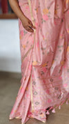 Flamingo Pink Linen Chanderi Jamdani Saree - JD542