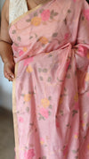 Flamingo Pink Linen Chanderi Jamdani Saree - JD542