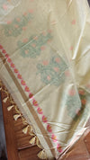 Canary Yellow Linen Chanderi Jamdani Saree - JD542 - B