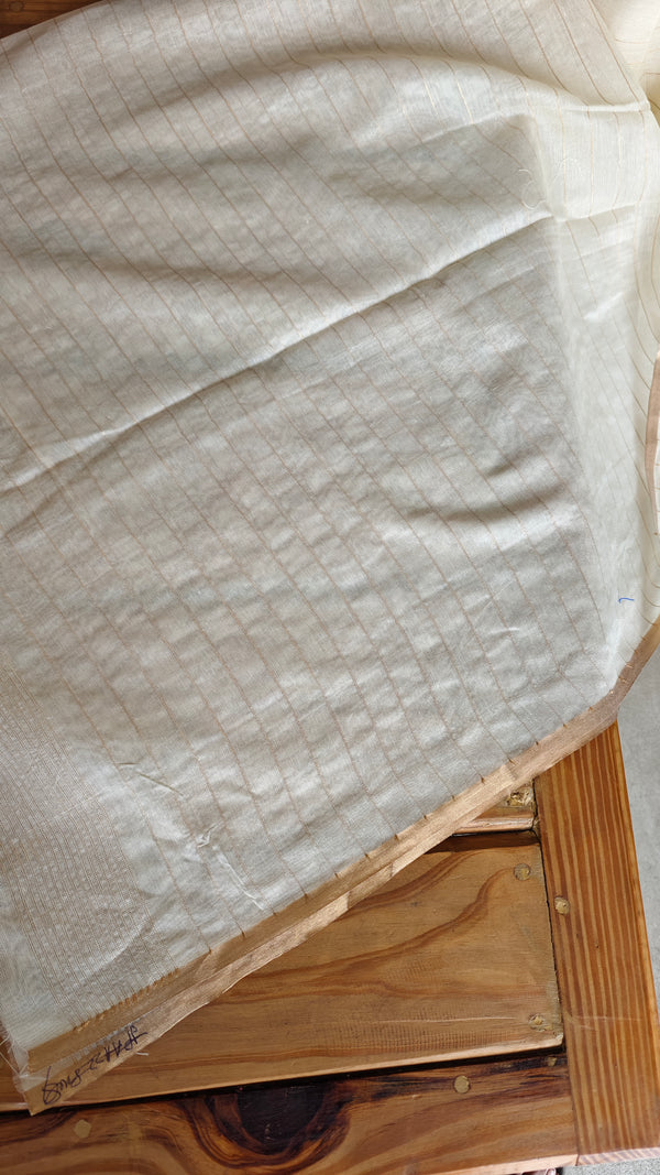 Cream Linen Chanderi Jamdani Saree - JD542