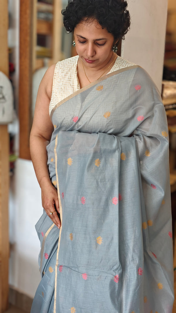 Bluish Grey Jamdani saree - JD542