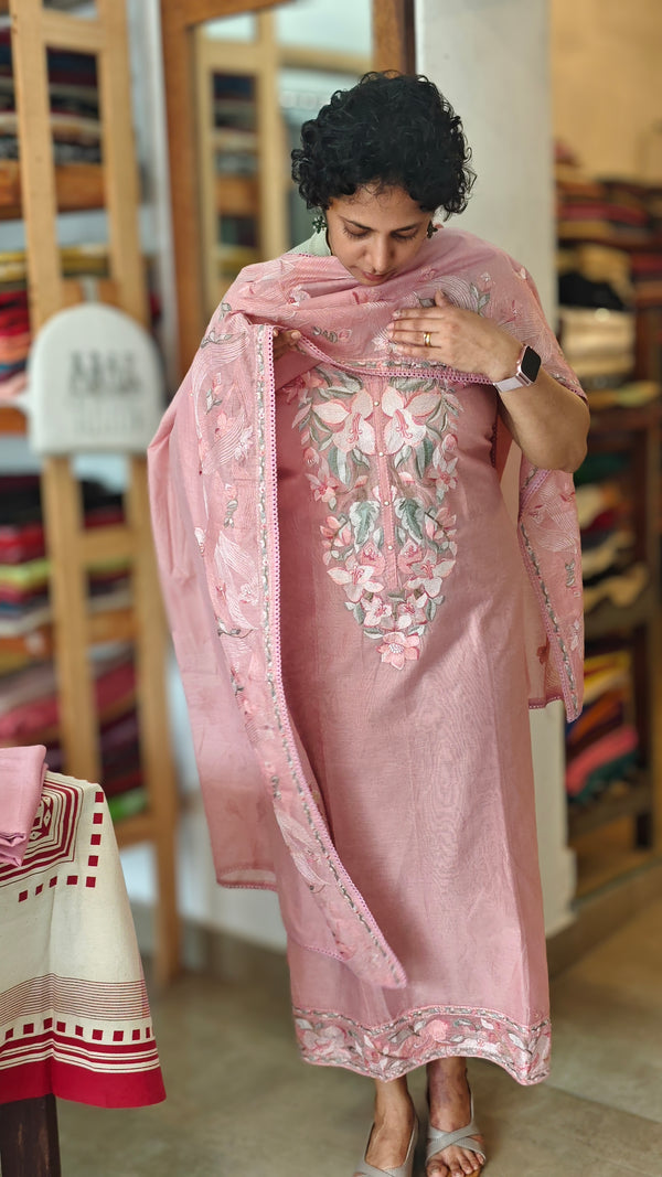 Pink Mal Chanderi Embroidered Suit - XA22