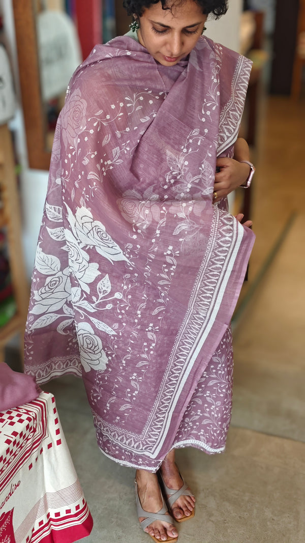 Mauve printed linen cotton suit - 665