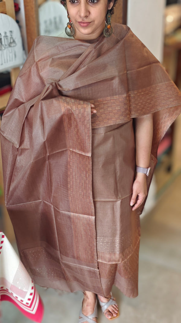 Walnut brown noil tussar silk suit