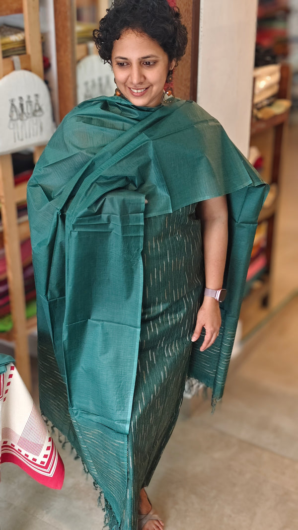 Dark Green Viscose Tussar silk suit