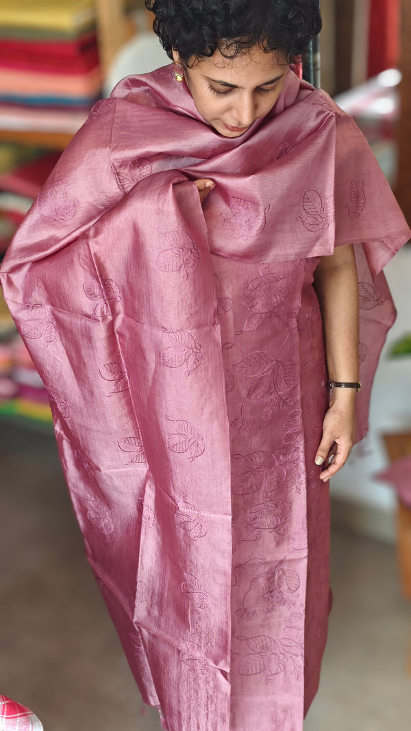 Mauve Embroidered Tussar Silk Suit - GS10