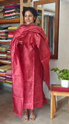 Crimson Red Embroidered Tussar Silk Suit - GS10