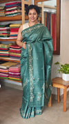Dark Teal Cross Stitch Embroidered Tussar Silk Saree - MCT4