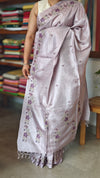 Lavender Cross Stitch Embroidered Tussar Silk Saree - MCT4