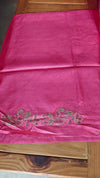 Candy Pink Cross Stitch Embroidered Tussar Silk Saree - MCT4