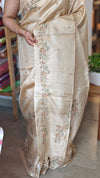 Beige Cross Stitch Embroidered Tussar Silk Saree - MCT4