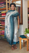 Blue and off white printed cotton linen suit