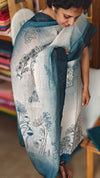 Blue and off white printed cotton linen suit