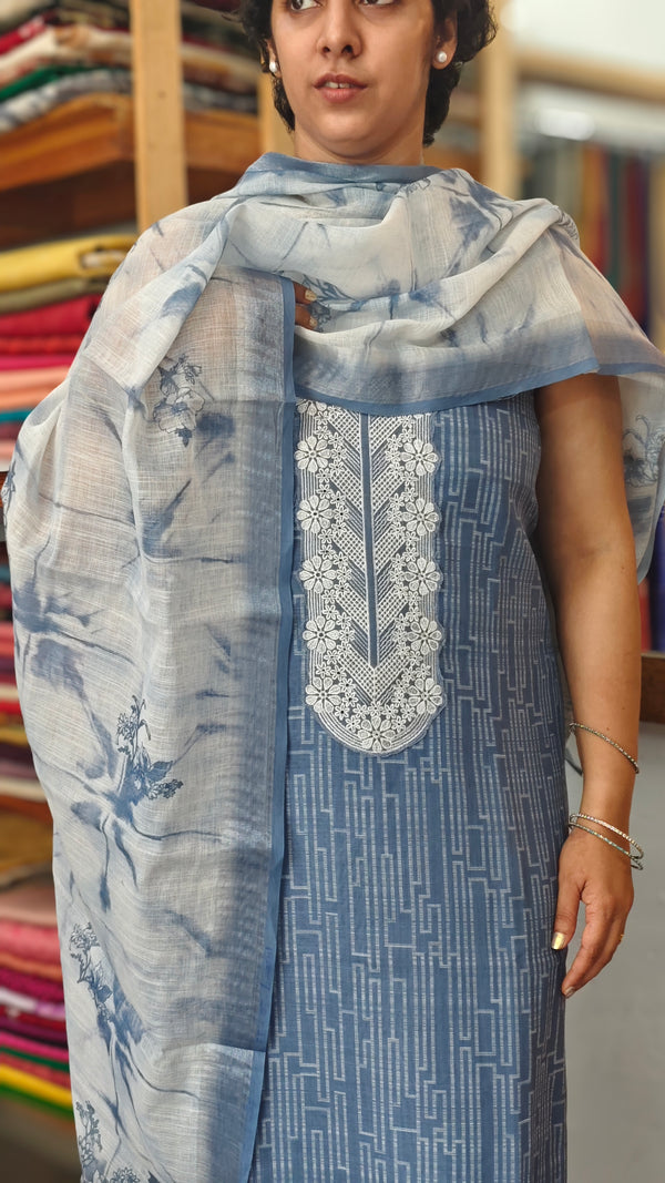 indigo and white Cotton Linen suit - 823B