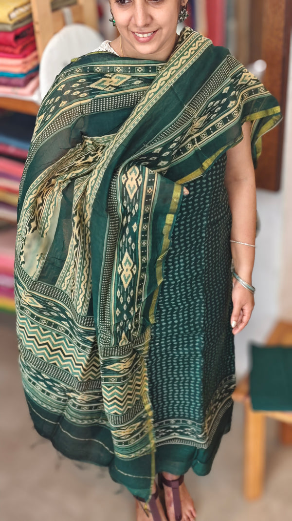 Green and cream chanderi suit