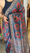 Grey and brick red Ajrakh Modal saree - MAK9
