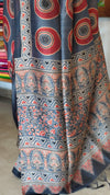 Grey and brick red Ajrakh Modal saree - MAK9