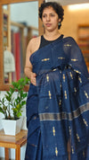 Navy Blue Bhagalpuri Silk saree