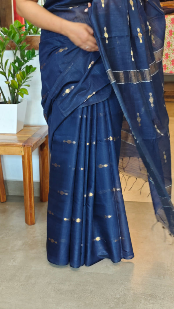Navy Blue Bhagalpuri Silk saree