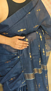 Navy Blue Bhagalpuri Silk saree