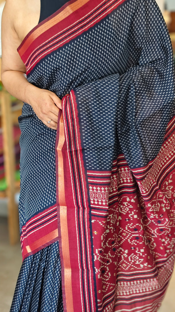 Black and red semi silk saree