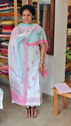 Milky white and Pink Cotton Chikankari suit - 673W - 1