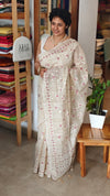Beige jute kota embroidered saree - pink - 5030