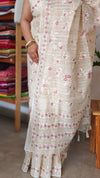 Beige jute kota embroidered saree - pink - 5030