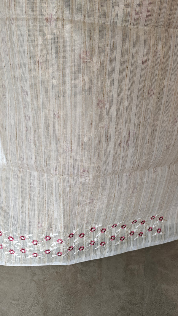 Beige jute kota embroidered saree - pink - 5030
