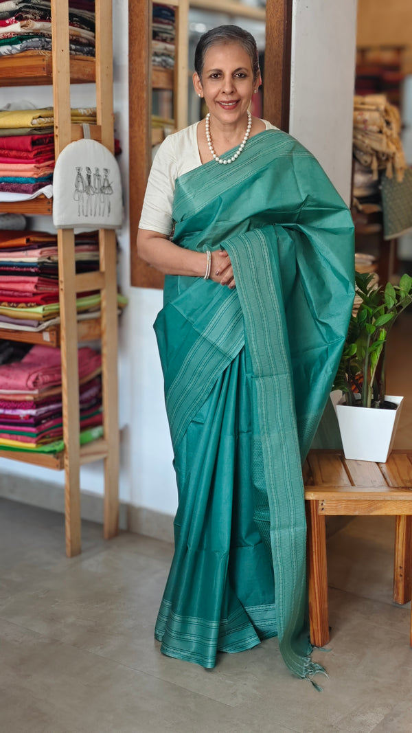 Rama Green Bamboo tussar silk saree - 4LMZ