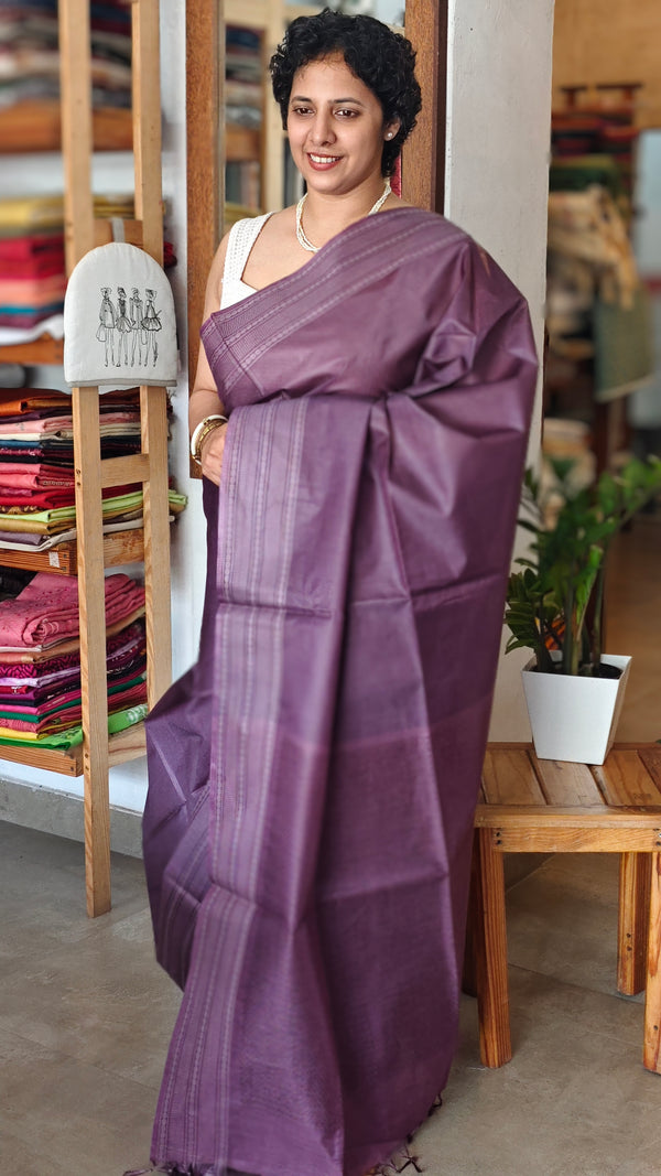 Palatinate purple Bamboo tussar silk saree - 4LMZ