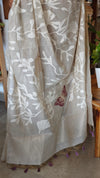 Light beige and wine jamdani saree - 39LB