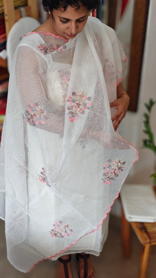 Off white embroidered net kota suit