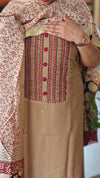 Beige hand embroidered cotton suit - DL72