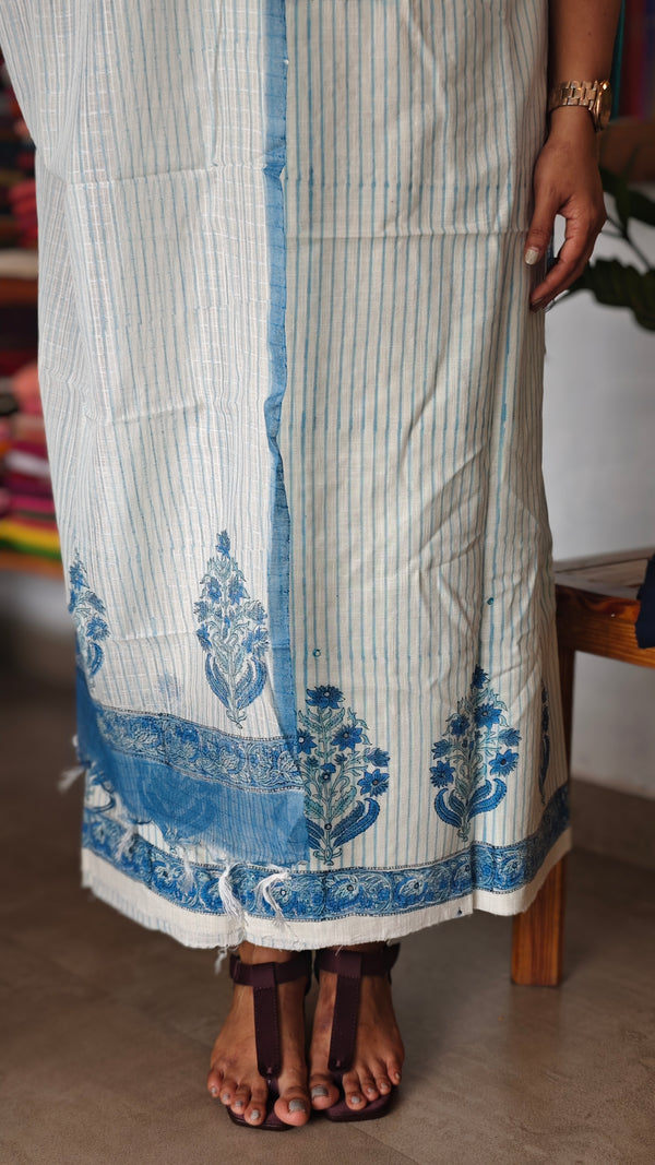 Off white and blue linen cotton suit - DL72