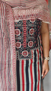 Black and red block printed cotton suit - DL72