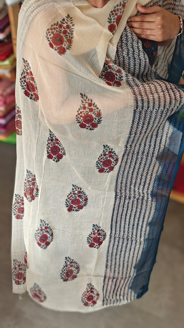 Peacock Blue Block printed cotton suit - DL72