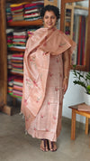 Light Peach Cross Stitch Embroidered Semi Tussar Suit - MTV6 - L2