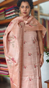 Light Peach Cross Stitch Embroidered Semi Tussar Suit - MTV6 - L2