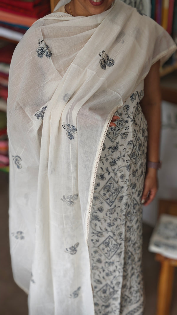 Off white embroidered Linen cotton suit