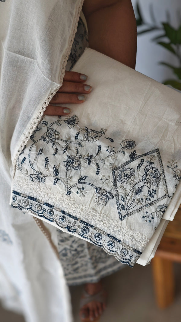 Off white embroidered Linen cotton suit