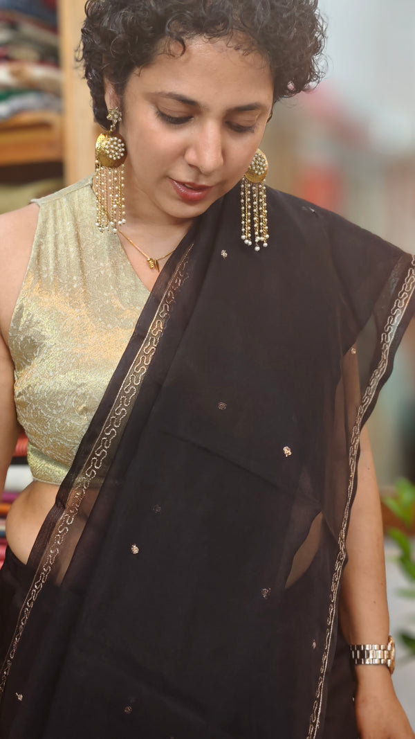 Black Organza Saree with Pita work embroidery - TD16 - 2B