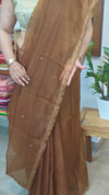 Olive Brown Organza saree with Pita Work Embroidery - TD16 - 3O